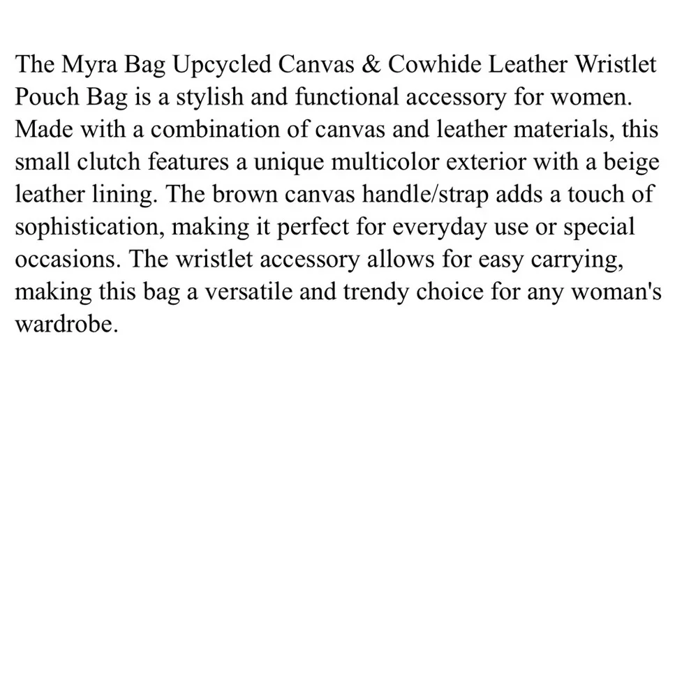 Myra Bag Up Cycled Canvas And Cowhide Leather Wristlet Pouch Bag Clutch